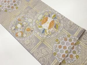 丸文に桐・菊唐草・花菱亀甲模様織出し袋帯